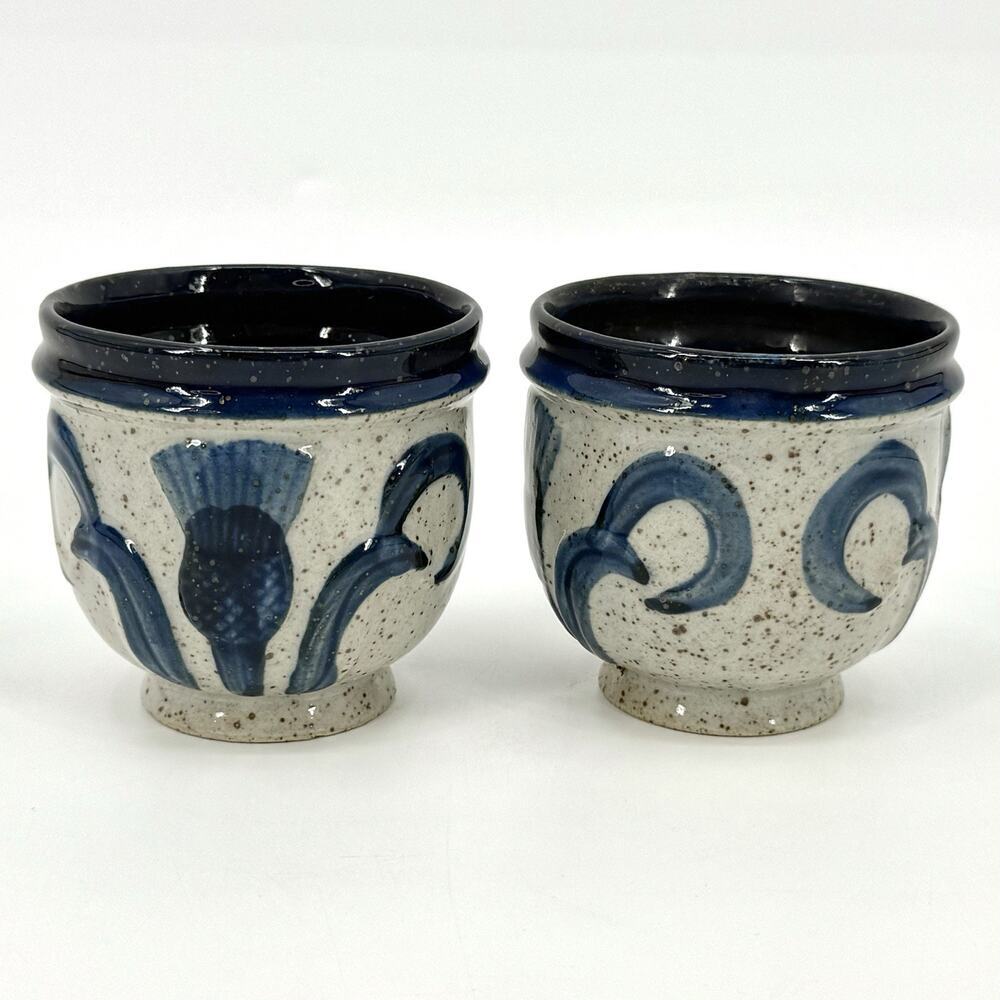 VTG Lenox Set of 2 Handmade Planters/Cachepots Cobalt/Gray Salt Glaze Pottery